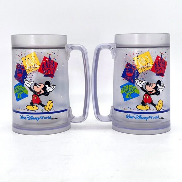 Walt Disney World Mickey Mouse Celebration Frosted LG Plastic Freezer Mugs Cups - Picture 2 of 10